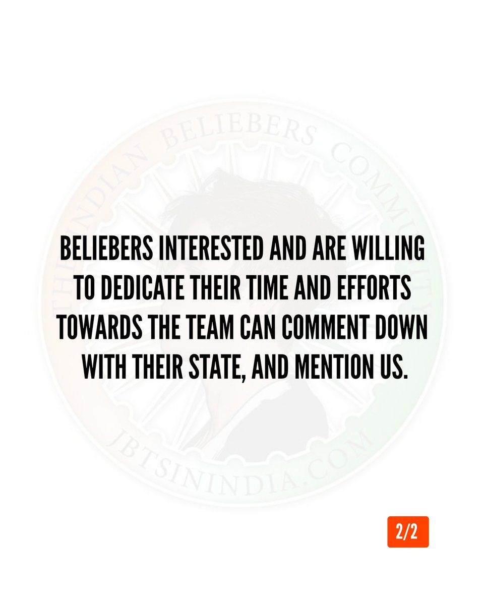 JBTSinIndia's tweet photo. Hello Beliebers! We're recruiting! Join us if you are interested in heading your State Club! Tag your friends and share this opportunity with them too! https://t.co/aLby0djxLy