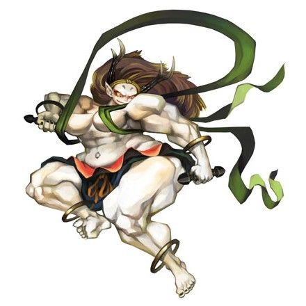 PodOfLore's tweet photo. 4. Vanillaware's depiction of Nora's wi- uh. I mean. Raijin - vs. a traditional depiction of Raijin and Fujin, the gods of wind and thunder. 

As you can see, the game's version of Raijin is a specific homage to this particular traditional image, using the same pose and costume. https://t.co/gkPKZErBu7