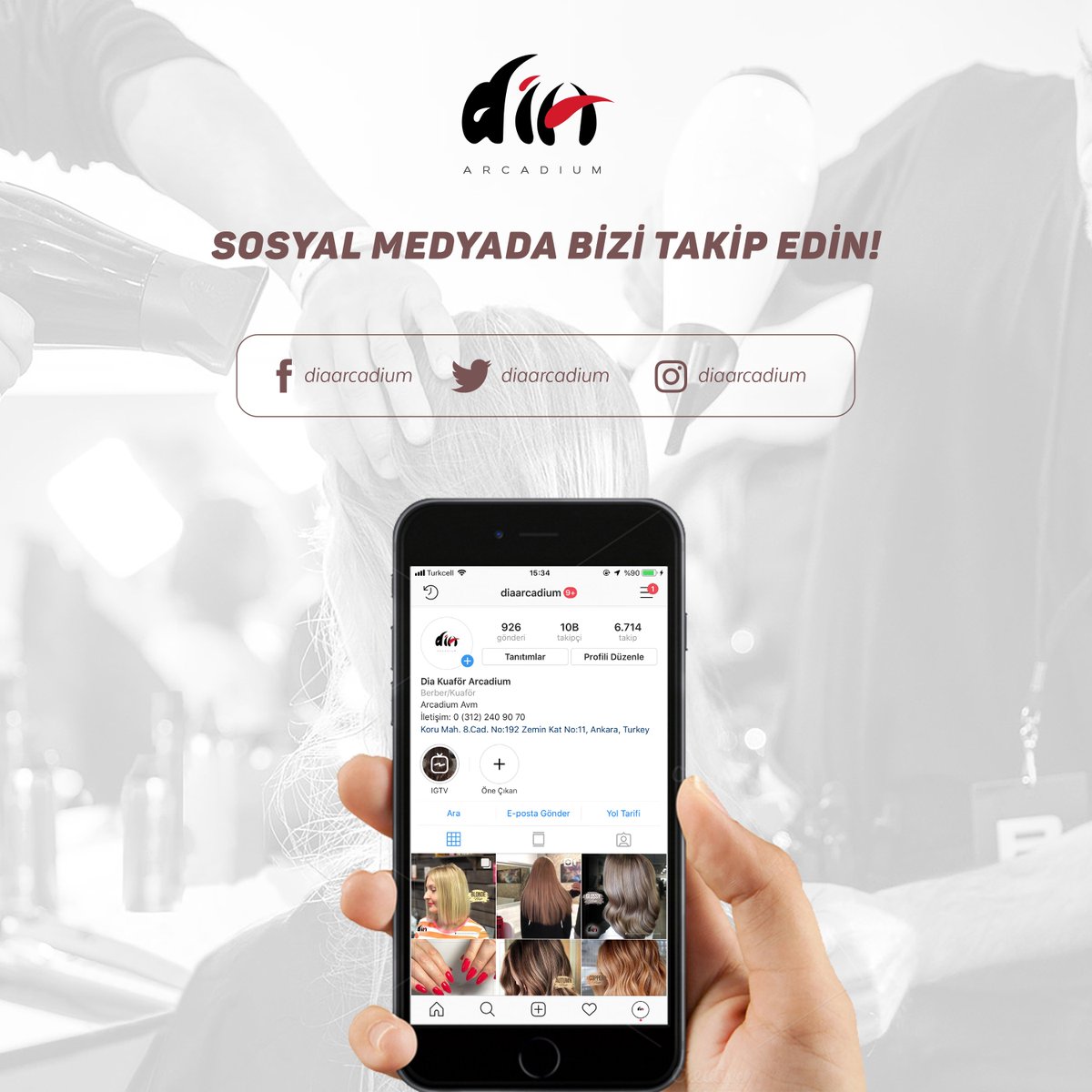 Daha fazla güzellik için takipte kalın!

Dia Kuaför Arcadium