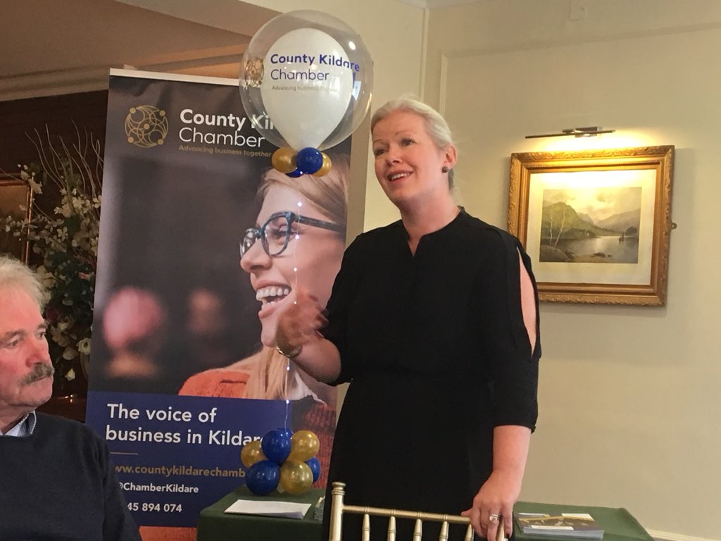 President of <a href="/ChamberKildare/">CountyKildareChamber</a> Maureen Bergin from <a href="/KildareVillage/">@kildarevillage</a>  sharing Chamber news at #networking in the <a href="/KeadeenHotel/">The Keadeen Hotel</a>