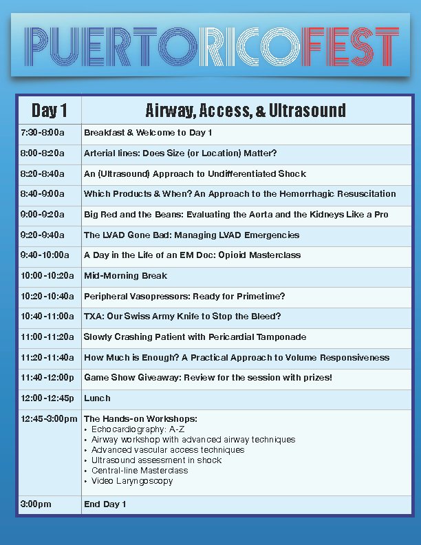 CriticalCareNow's tweet photo. Want a mega-conference w/ Ultrasound, Resus,ECG &amp; Education w/all-star faculty at a beautiful location?Come to #PuertoRicoFEST &amp; get early-bird pricing @amalmattu @EvieMarcolini @srrezaie @chitwngurl @DocWillisMD @Rick_Pescatore @PoppasPearls @Wil_MaChan https://t.co/eXkbAJ39xr https://t.co/JiwwwGWL5p