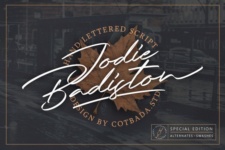 NavyTheme's tweet photo. Say hi to Jodie Badiston – classy and unique Handwritten Script #Font. Let’s add it to your fonts collection and give your designs a new look and feel! https://t.co/xtP36aypus https://t.co/MJ7quoBjZv