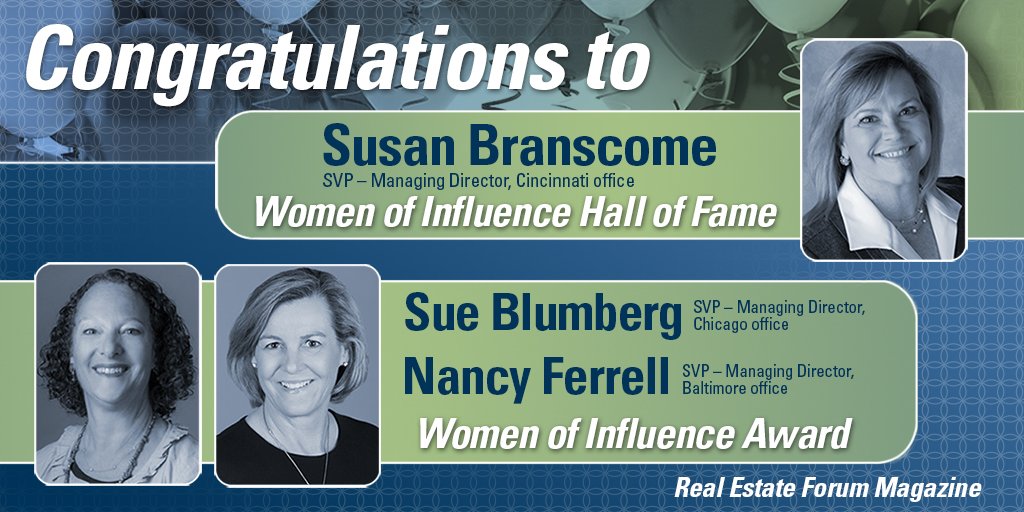 Northmarq's tweet photo. Congratulations to @SusanBranscome, @SueBlumberg, and Nancy Ferrell on being named Women of Influence by Real Estate Forum! Thank you for the path you have paved at NorthMarq Capital and in the mortgage banking industry! #WomenOfInfluence #REForum https://t.co/d53xsITgd6 https://t.co/uSFRgseh6X