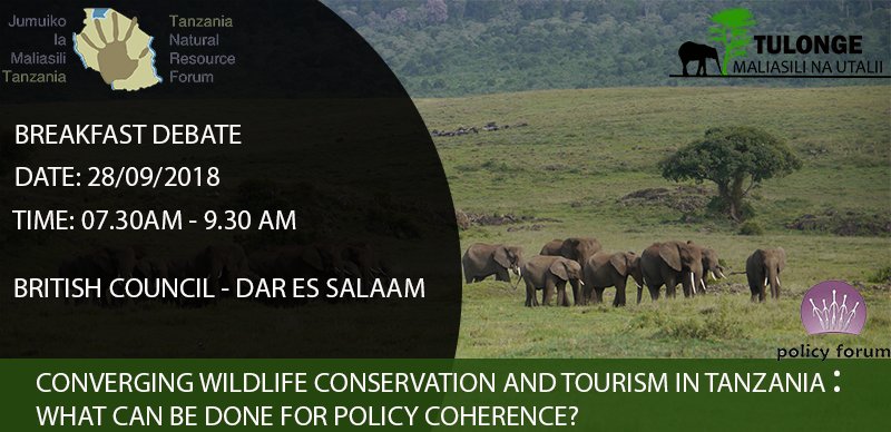 'Converging Wildlife Conservation and Tourism in Tanzania : What can
be done for Policy coherence?'. The presentation will be made by Moses
Ngereza from Tanzania Confederation of Tourism.
#policyforum #breakfastdebate #wildlifeconservation
Click the link: goo.gl/Cc2aZf