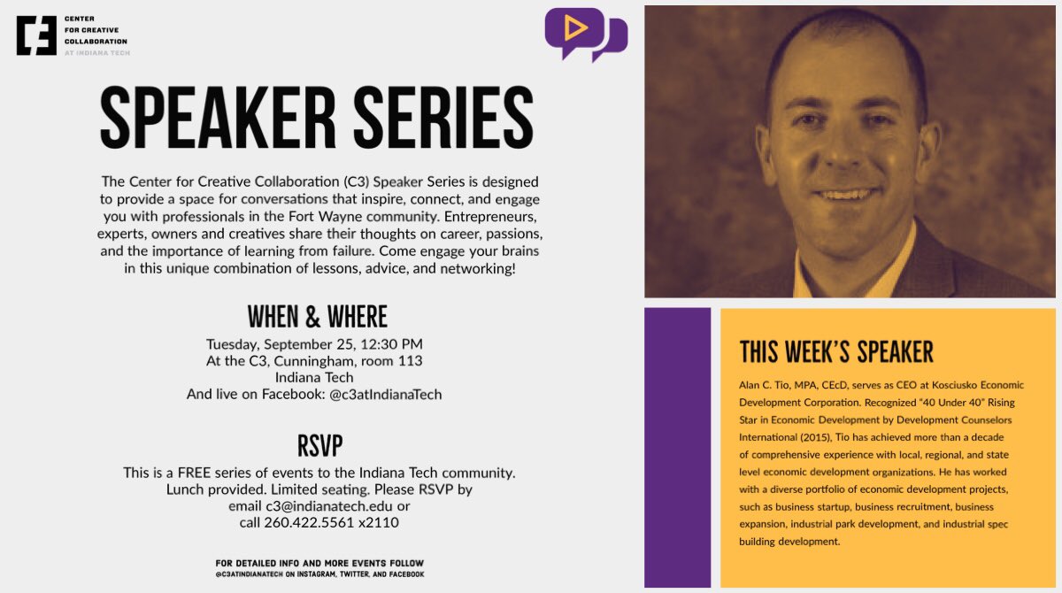 C3atIndianaTech's tweet photo. Join us in welcoming @AlanTio! #c3speakerseries #entrepreneurmindset https://t.co/Qj1ci1cvSv