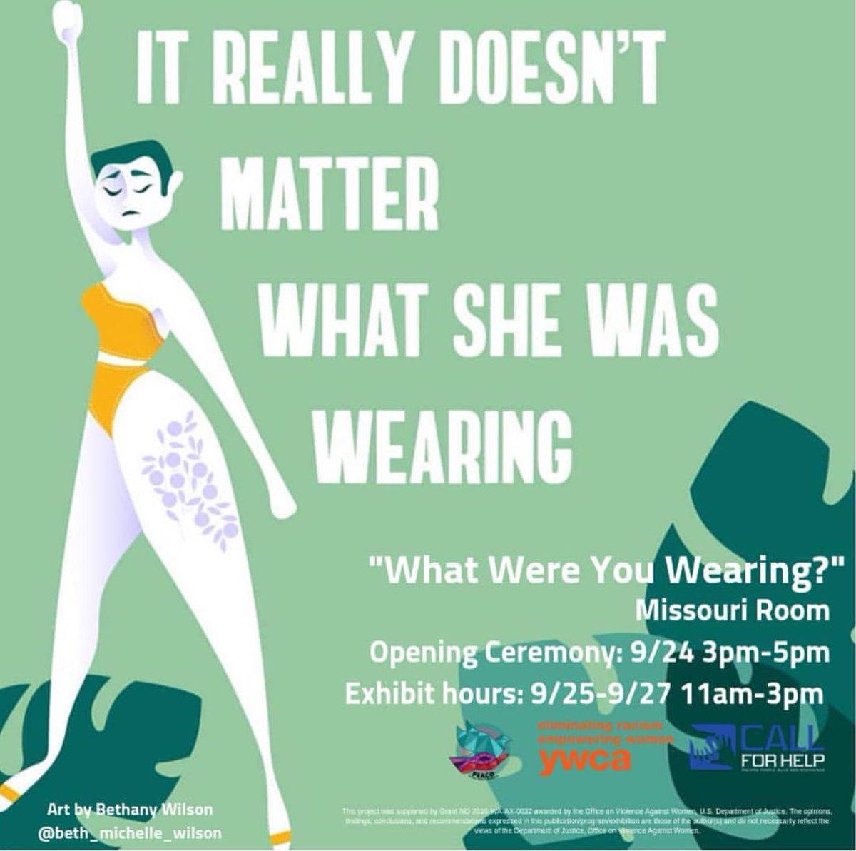 See you TODAY at #WhatWereYouWearing, an exhibit that counters the narrative that clothing equals consent. Stop by our table in the Goshen 10-2! Exhibit open in the MISSOURI ROOM Today-Thursday 11am-3pm! #siue #siue19 #siue20 #siue21 #siue22