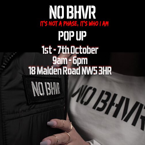 Dirtywingman1's tweet image. NO BHVR Pop Up Shop                    1st - 7th October, 9am - 6pm           18 Malden Rd Camden NW5 3HN #popup #nobhvr #nobehaviour #london #streetwear #fashion #nobhvrpopup #camden #shopping