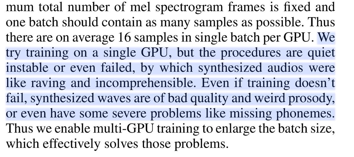 Excerpt of text from linked paper beginning “we try training on a single GPU”.