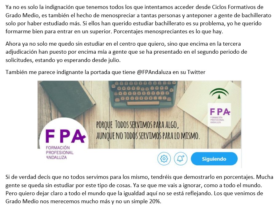 josemi_2000's tweet photo. Esto va dirigido a @FPAndaluza , para que veáis la injusticia que se esta cometiendo a la hora de las admisiones a un GRADO SUPERIOR. INJUSTICIA ES LO QUE HAY. Difundid https://t.co/BPgecleM6g