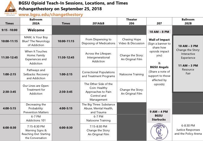 The Opioid Teach-In is Kicking off @theBTSU. Come by to change the story! #teachlearnlead