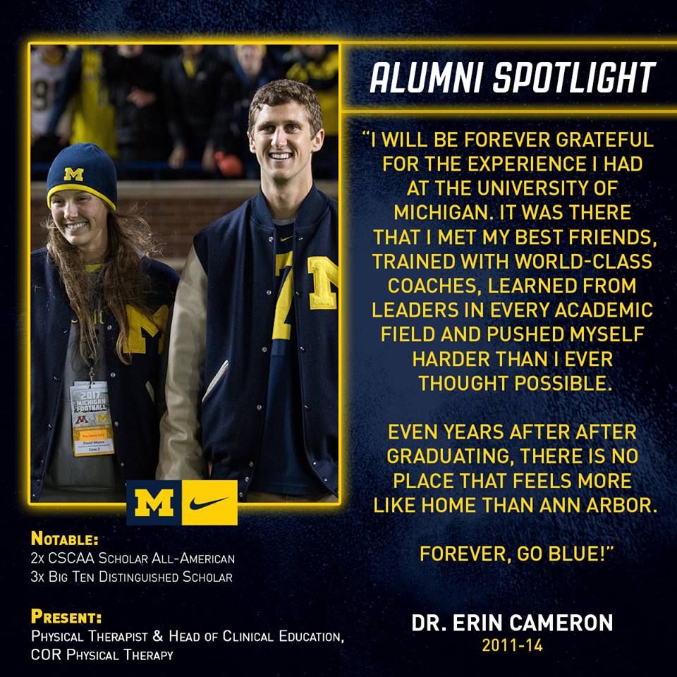 Our very own Dr. Erin Cameron was recently highlighted by her very own alma mater the University of Michigan for her excellence in the pool and classroom. On top of her accolades she demonstrated excellence while working at COR. I guess one can say its a small world. :) #GoBlue