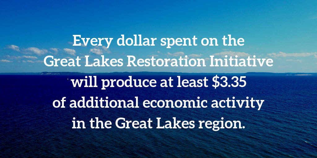 BREAKING: New study shows every federal dollar spent on the #GreatLakes Restoration Initiative will produce at least $3.35 of additional economic activity in the region: bit.ly/GLRIEconomicIm… #GLRI