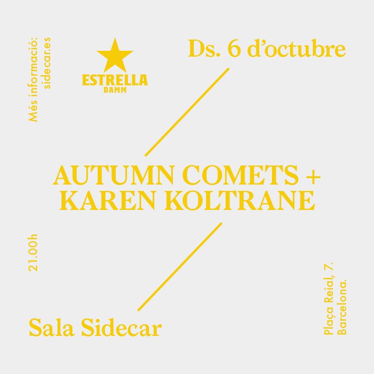 EstrellaDammCat's tweet image. Autumn Comets, una banda que és impossible definir en un únic corrent musical gràcies a la seva riquesa i diversitat, arriba a @sidecarbcn per fer tremolar l'escenari. T'ho perdràs?