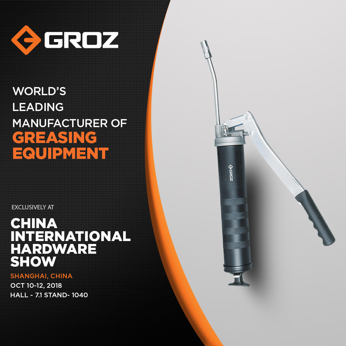 GrozTools's tweet image. Gear up to see GROZ @ the largest hardware show in China. The exhibit includes display of the world-renowned #Greasing equipment range by #Groz.

Stand# 1040 in Hall - 7.1 at CHINA INTERNATIONAL HARDWARE SHOW-2018, Shanghai, China.

grozevents.com/cihs

#Groz #TradeShow