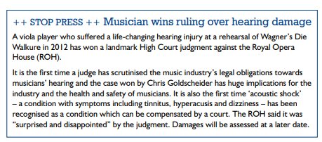 Some good news from the <a href="/BSHAAUK/">BSHAA</a>  People magazine! Any musicians who need help with noise protection or need some advice should get in touch with @HelpMusiciansUK