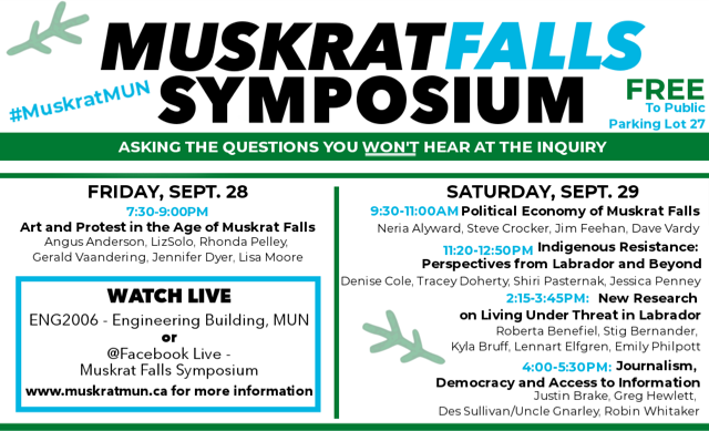 Coming up this weekend: <a href="/MUNSociology/">Memorial Sociology and Criminology</a>'s Dr. Stephen Crocker and others convene the Muskrat Falls Symposium #MuskratMUN. Sept. 28-29, Room ENG2006. Free to all!