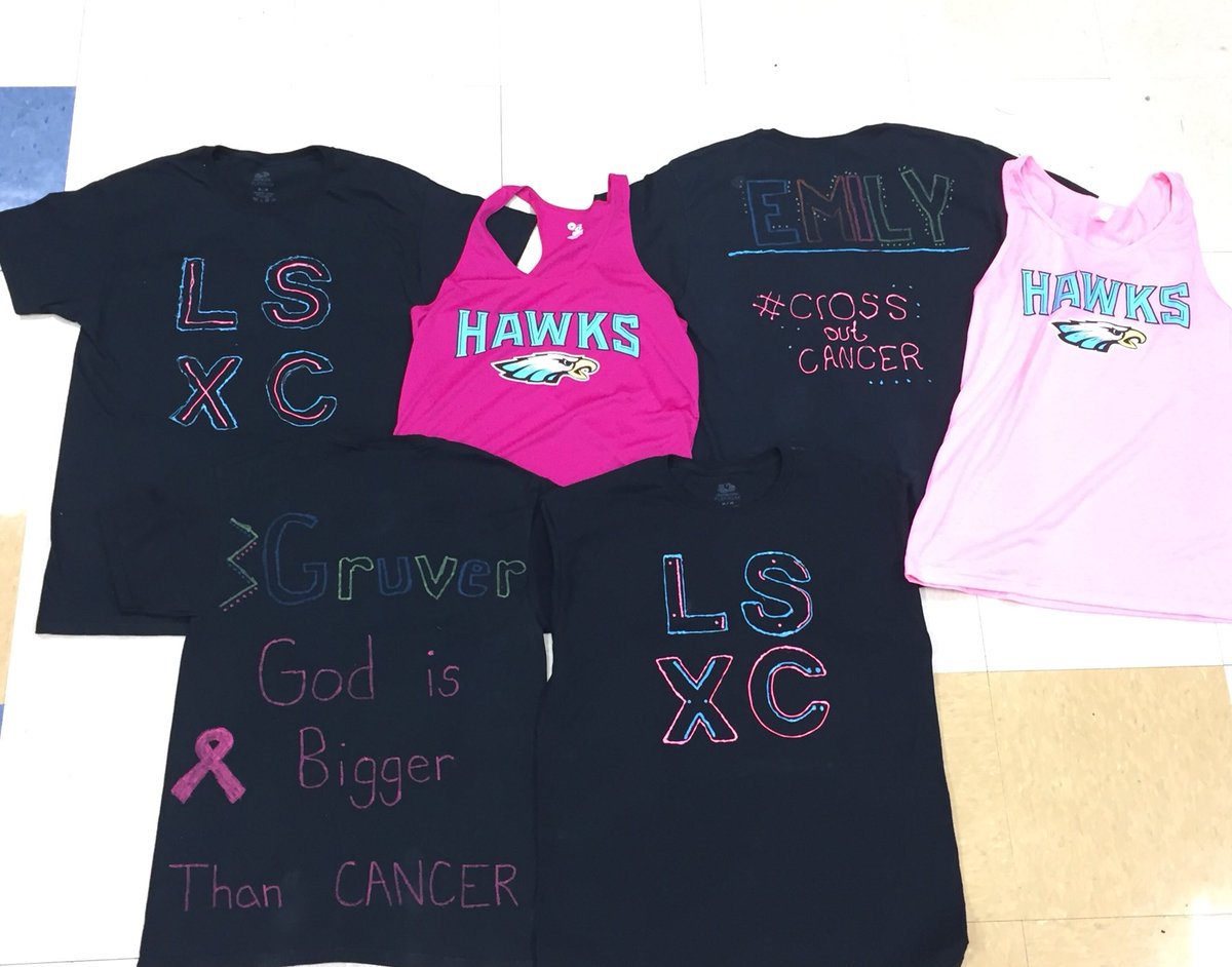 CoachArkema's tweet photo. Itโs race day for @LSHawks XC and weโre going to be sporting a different look in support of #crossoutcancer #squiresstrong and all who have or are battling cancer. #runfast #perseverance Hebrews 12:1-3 https://t.co/ALvBGd9s9T