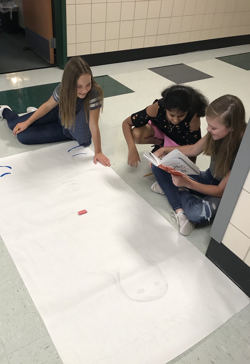 Great conversations about characterization as they find evidence and create life size character posters! #WeAreReynolds