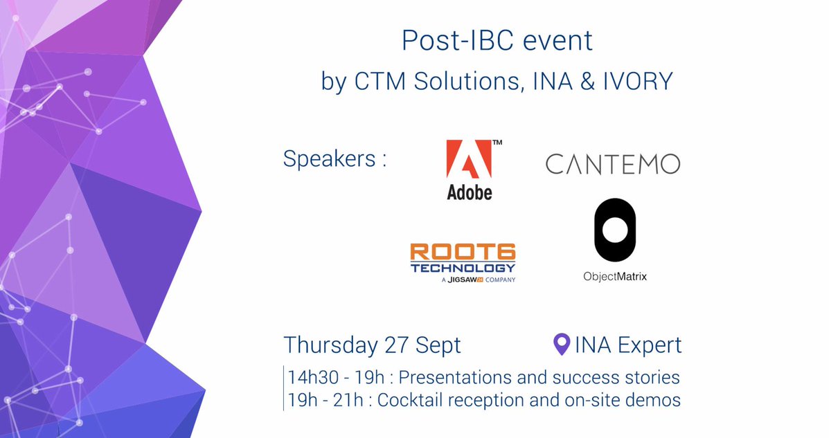 #IBC2018 is not over until you've attended the #PostIBC event with us and some great partners @IVORY_France @CTM_Solutions @root6technology @Object_Matrix @Adobe