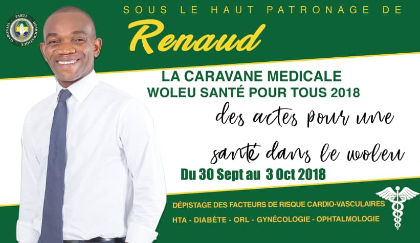 Pour développer notre pays il nous faut  des femmes et des hommes en bonne santé. Soucieux du bien être des populations du WOLEU, une caravane dénommée WOLEU SANTE POUR TOUS est organisée sous mon patronage.
#RenaudAllogho 
#VotonsRenaudAllogho
#TeamRAL18