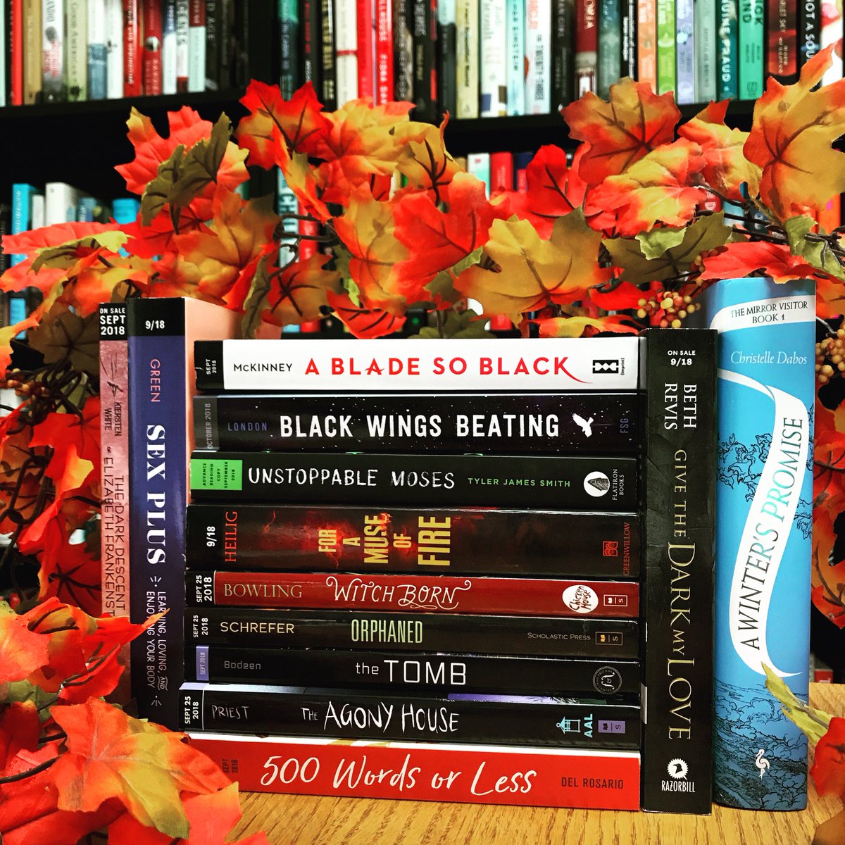 Teenreads's tweet photo. Our rainy Tuesday is being made a lot better by the pile of new releases we have! Happy Book Birthday to these highly anticipated releases!
Some of the books pictured are
#TheDarkDescentofElizabethFrankenstein
#ABladesoBlack
#BlackWingsBeating 
#ForaMuseofFire
#GivetheDarkMyLove https://t.co/9nkhbpwWJb