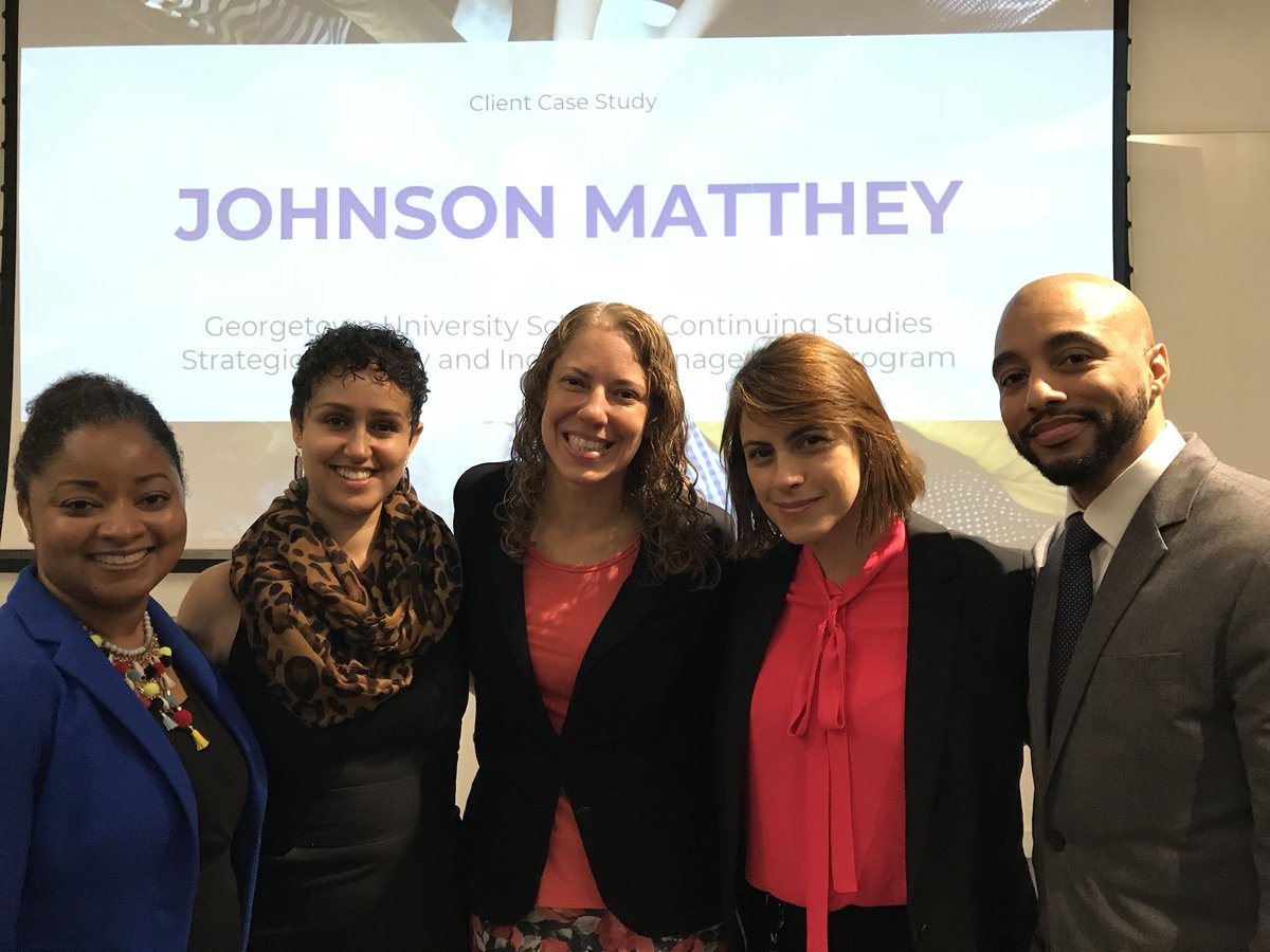 TyraRedus's tweet photo. We presented our Capstone Project to the client Johnson Matthew. Proud to be part of this team!! #georgetownITL #DiversityandInclusion https://t.co/uq08doUm21