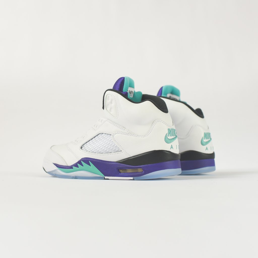 KITH's tweet photo. Nike Air Jordan 5 Retro NRG - White / New Emerald / Grape Ice https://t.co/2nc7A7rLoT https://t.co/vg4UFXp2cm