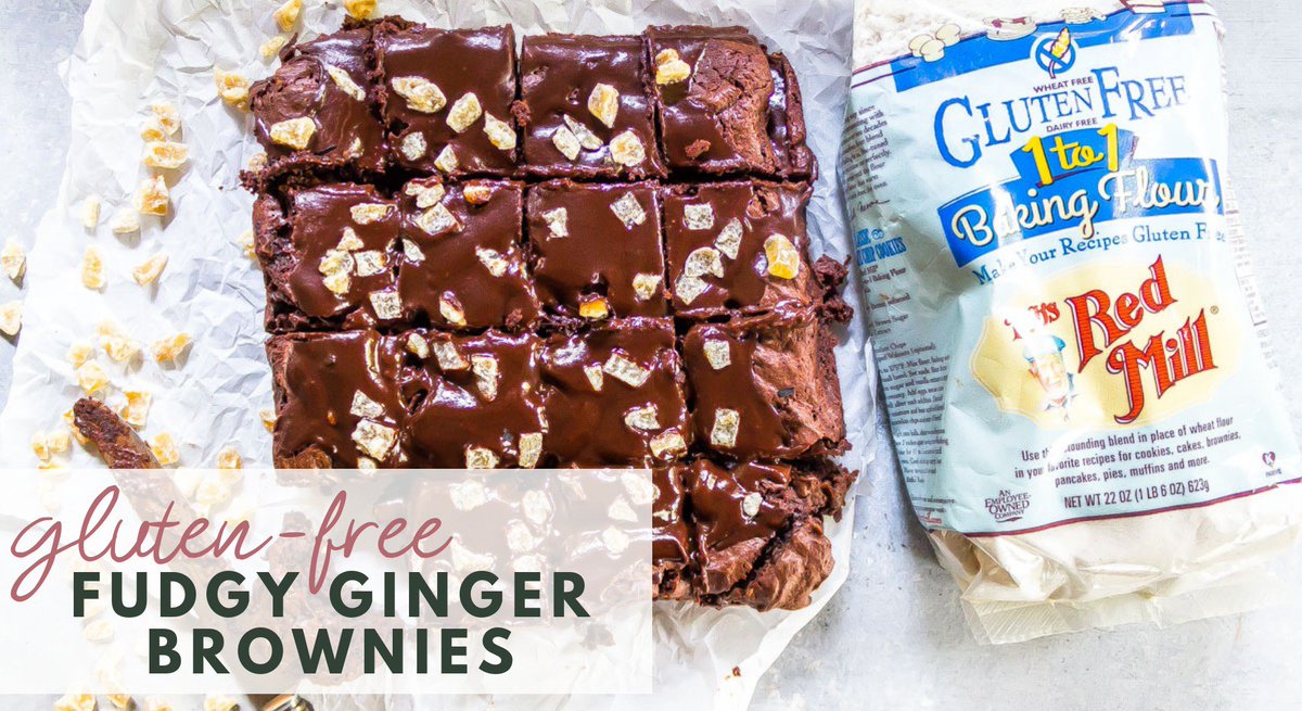#ad These Gluten Free Fudgy Ginger Brownies are studded with pieces of candied ginger and chocolate chunks...what could be better? Made easy with <a href="/BobsRedMill/">Bob's Red Mill</a> Gluten Free 1:1 Baking Flour | video in post! #bobsredmill wickedspatula.com/fudgy-ginger-b…