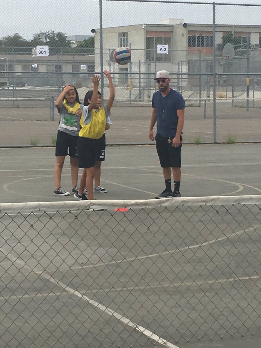 Awesome lesson modeling in PE classes with Coach Clements setting up supporting visuals to break down each step of instructional process.