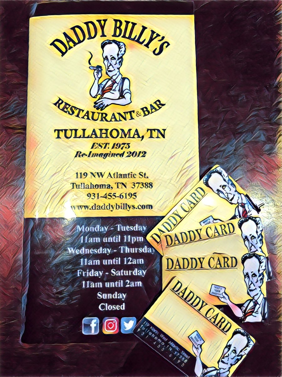 daddybillys's tweet photo. Daddy Billy’s now has gift cards! Perfect for birthdays, Christmas, sympathies, and just because! Come grab one today!! 🍻🥃🍔🌮 #daddybillys #giftcards #goodtimes https://t.co/NkhEYj5nH5