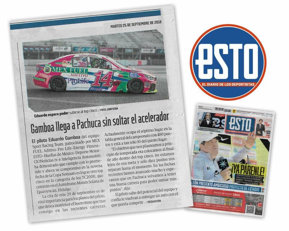 lalogamboa14's tweet photo. Gracias a nuestro patrocinador PERIÓDICO ESTO , ya todo listo para este sábado 29 de septiembre, vamos por todo a Pachuca!! Compren su periódico!! #lalogamboa14 #proliferacing #TC2000MX #elpoderoso14 #copanotiauto #mexfuel #estoenlinea https://t.co/QsSU3MaOt7