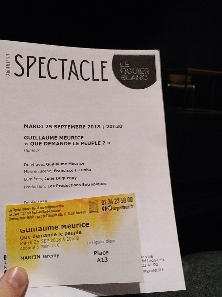 JMartin49350's tweet photo. Au #FiguierBlanc @VilleArgenteuil pour assister au spectacle de @GMeurice "Que demande le peuple?" - avec @elsa_alvesdias et @payen08005148 #Spectacle #Humour #1erRang https://t.co/d1xr8MIgaG