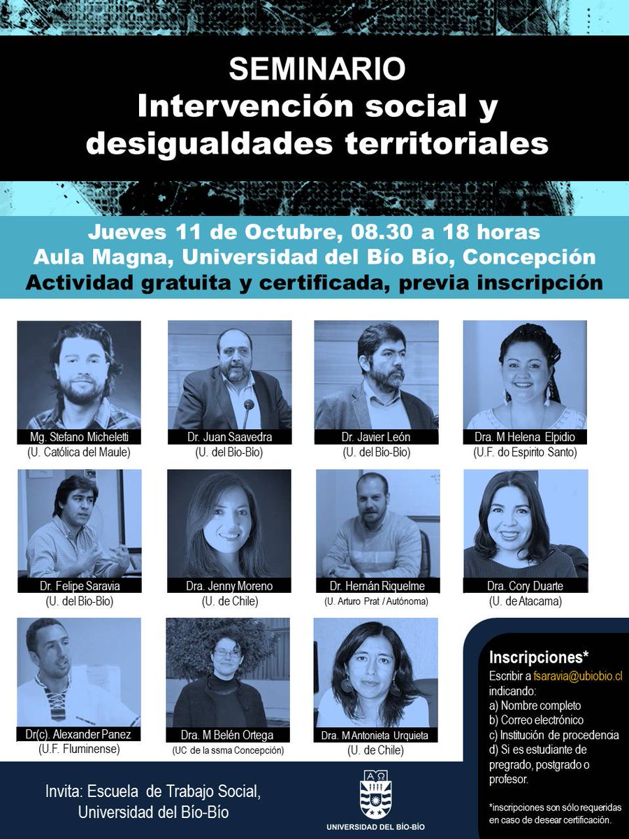 SEMINARIO | Se invita a seminario "Intervención Social y Desigualdades Territoriales", a efectuarse el día Jueves 11 de Octubre desde las 8:30 hrs. Aula Magna <a href="/ubbchile/">U. del Bío-Bío</a> , av. collao 1202.