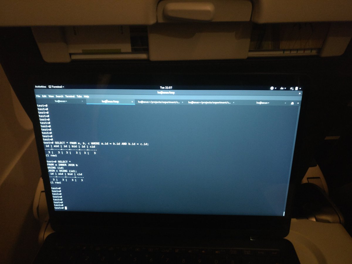 postgresql_007's tweet photo. What #postgreql people do late at night somewhere over #germany at 36.000ft ... Preparing more #training material and #blog posts ... https://t.co/eRQ1S0VX1b