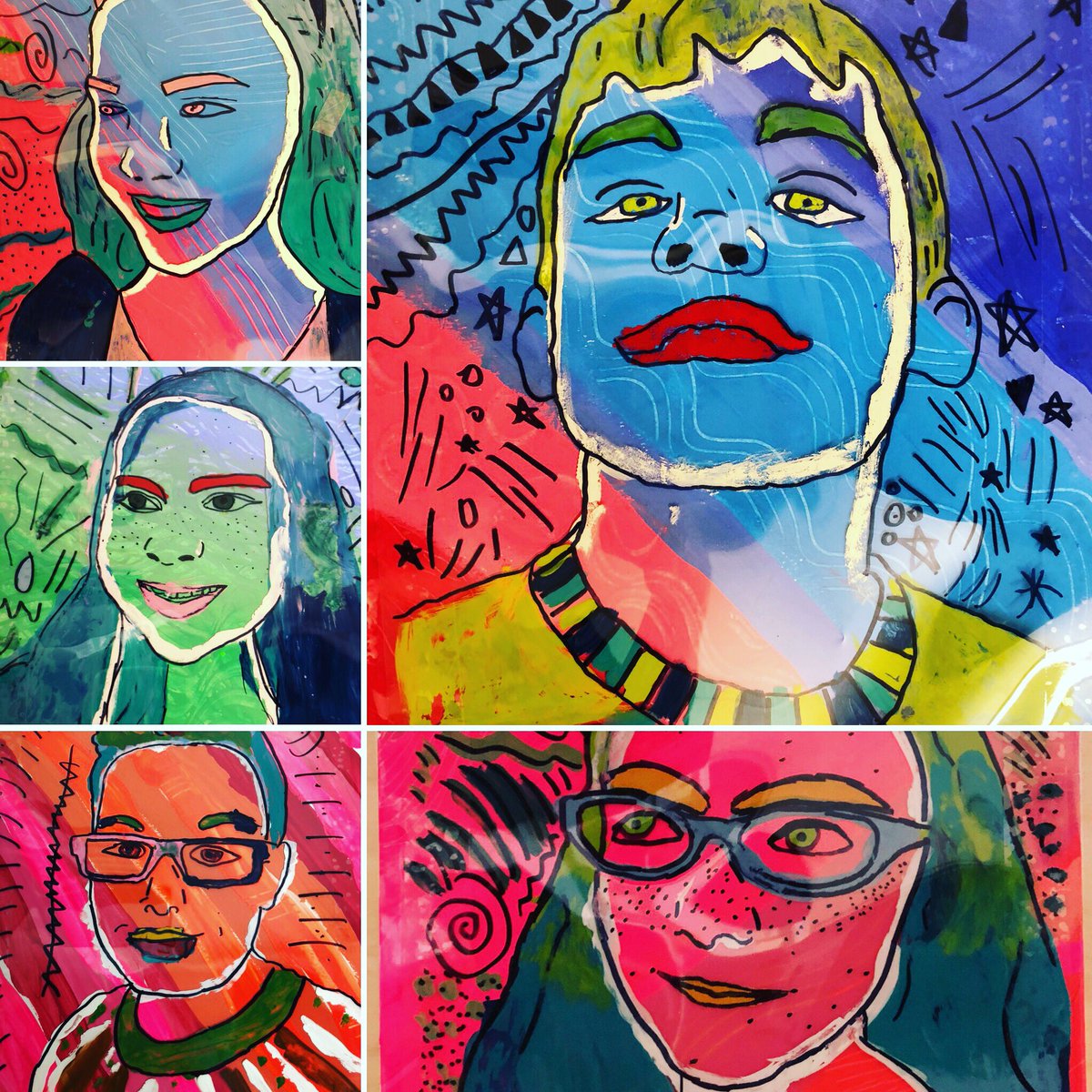 Art_with_Mrs_K's tweet photo. In love with 4th grade self portraits! #portrait #art #artwithmrsk #svvsd #StVrainStorm @grandviewel https://t.co/9V2esdrrv0