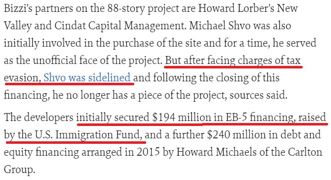 Tax evasion, EB-5 investors. This thing has more hair on it than Johnny Damon in a Red Sox uniform.