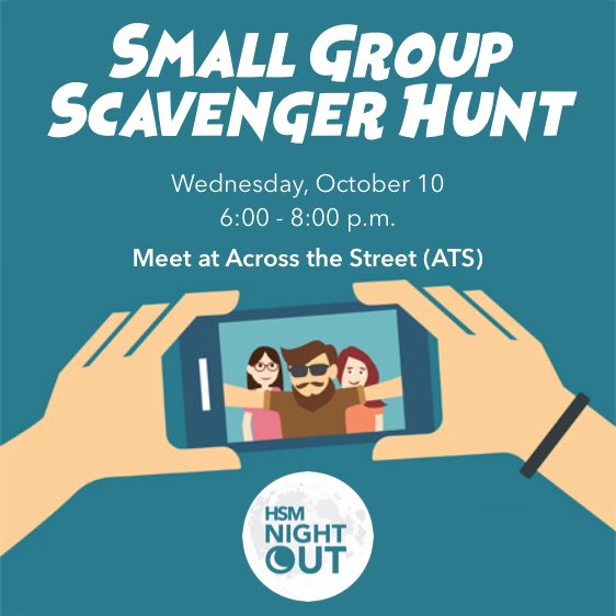 InglesideHSM's tweet photo. Mark your calendars for our next HSM Night Out on Wednesday, October 10! We’re going to be having a Scavenger Hunt with our Wednesday night and off-site small groups. Plan to invite some friends to join you and win some great prizes. #InglesideHSM https://t.co/iBJ5jpxsCs