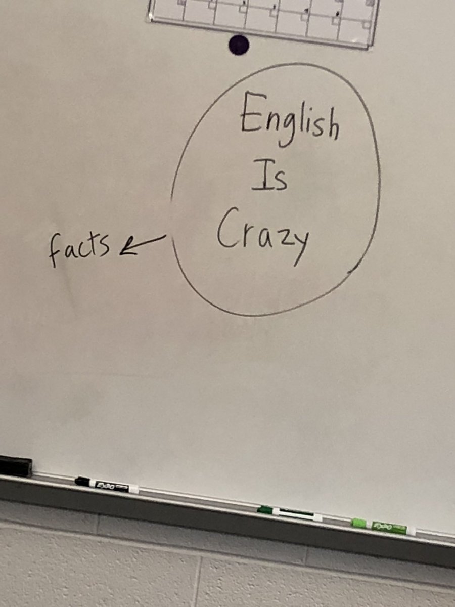 ellsko159's tweet photo. After discussing irregular verbs, I found this gem on the board. #englishiscrazy #facts #kidsaresmart #ellproblems https://t.co/ClWCKszE8U