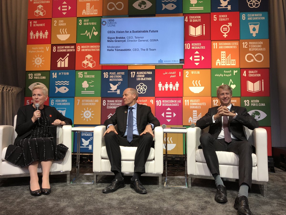Now streaming! <a href="/HallaTomas/">Halla Tomasdottir</a> joins B Team Leader <a href="/MatsGranryd/">Mats Granryd</a> &amp; @Sigve_telenor to discuss CEO vision for a #sustainable future. Tune in: ow.ly/pCtI30lYfuX #UNGA