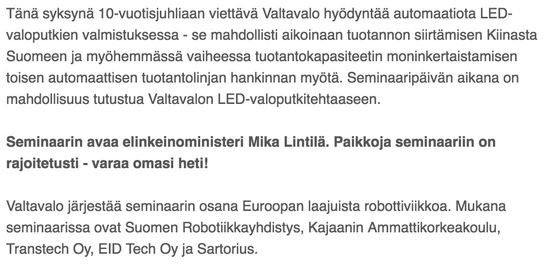 valtavalo's tweet photo. Roboteilla tuotantoa Suomeen -seminaari 19.11.2018. https://t.co/AFZkr7je7G https://t.co/XJoATcwESc