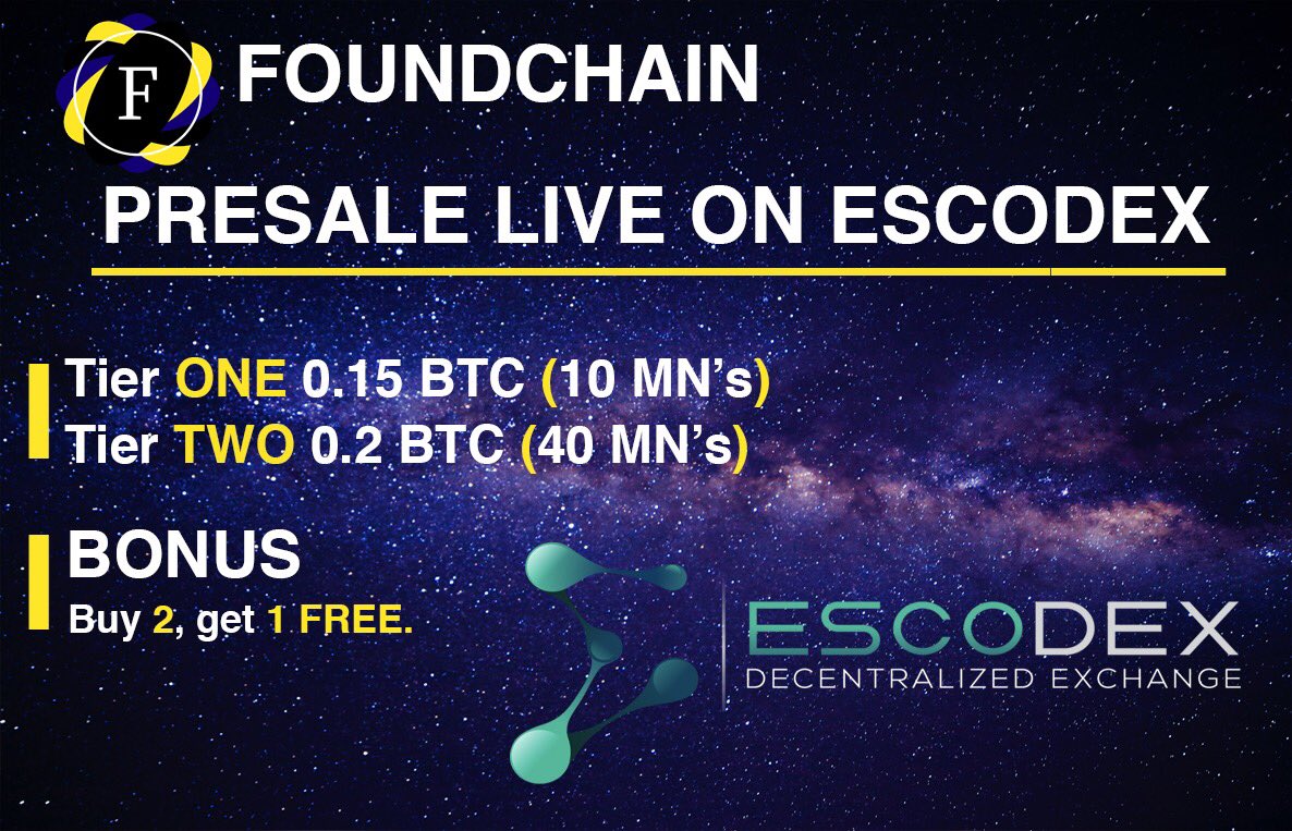 FoundChain's tweet image. Presale is now live on Escodex!! 🎉

wallet.escodex.com/market/ESCODEX…