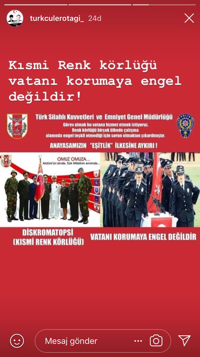 #Renklerengeldeğildir  renk körlüğü vatanı korumaya engel değildir.<a href="/RT_Erdogan/">rt_erdogan</a> <a href="/adalet_bakanlik/">T.C. Adalet Bakanlığı</a> <a href="/bakisimsekmhp/">Baki Şimşek</a> @arzuerdemDB