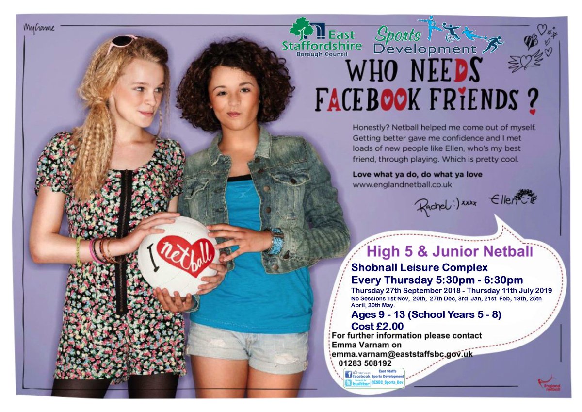 Our popular High5 &amp; Junior Netball sessions start back on Thurs 27th Sept, 5.30pm - 6.30pm <a href="/ShobnallLC/">Shobnall L C</a>. Sessions are led by a Level 2 Netball coach. New players of all abilities are always welcome.