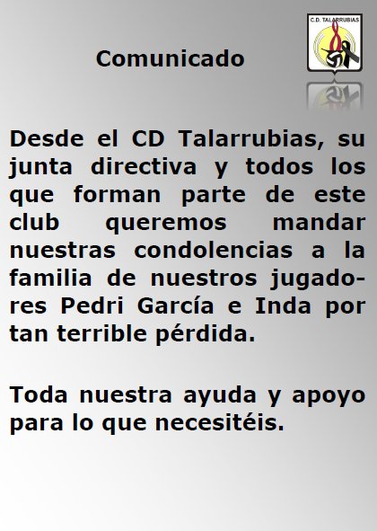 cdtalarrubias's tweet photo. Todo nuestro apoyo y ánimo para nuestros jugadores Pedri García e Inda. https://t.co/pqPIbiHv1R