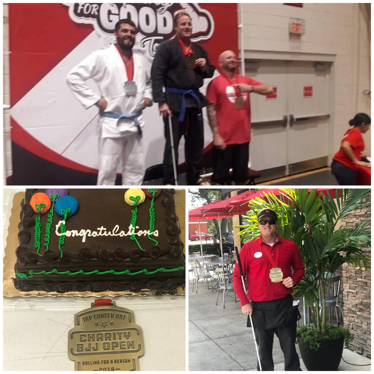CFAw95's tweet photo. Congratulations Andrew! Andrew competed and won first place at the Brazilian Jujitsu event to Tap Out Cancer. He helped raise money for Alex’s Lemonade Stand Foundation for childhood cancer. If you see Andrew in our dining room please congratulate him. Way to go Andrew! #cfaviera https://t.co/DCkRA0r3xm