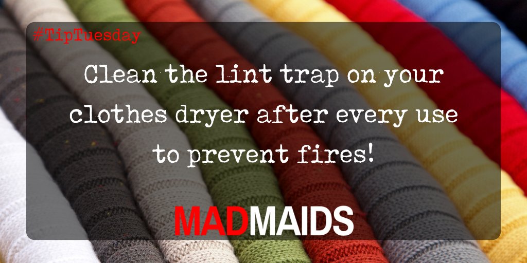 MadMaids's tweet photo. #TipTuesday Clean the lint trap on your clothes dryer after every use to prevent fires!

#cleaningtips #laundry #yyc #yeg #MadMaids #housecleaning #maidservice https://t.co/5sO9CPuiOK