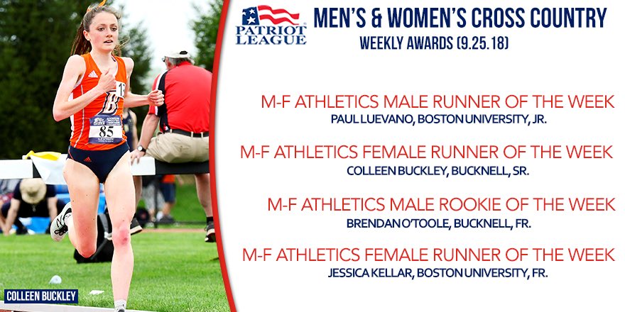 PatriotLeague's tweet photo. Congrats to this weekβs #PLxc award winners!
More details: https://t.co/BGfyVXZQNh https://t.co/Lt770Pa1EZ