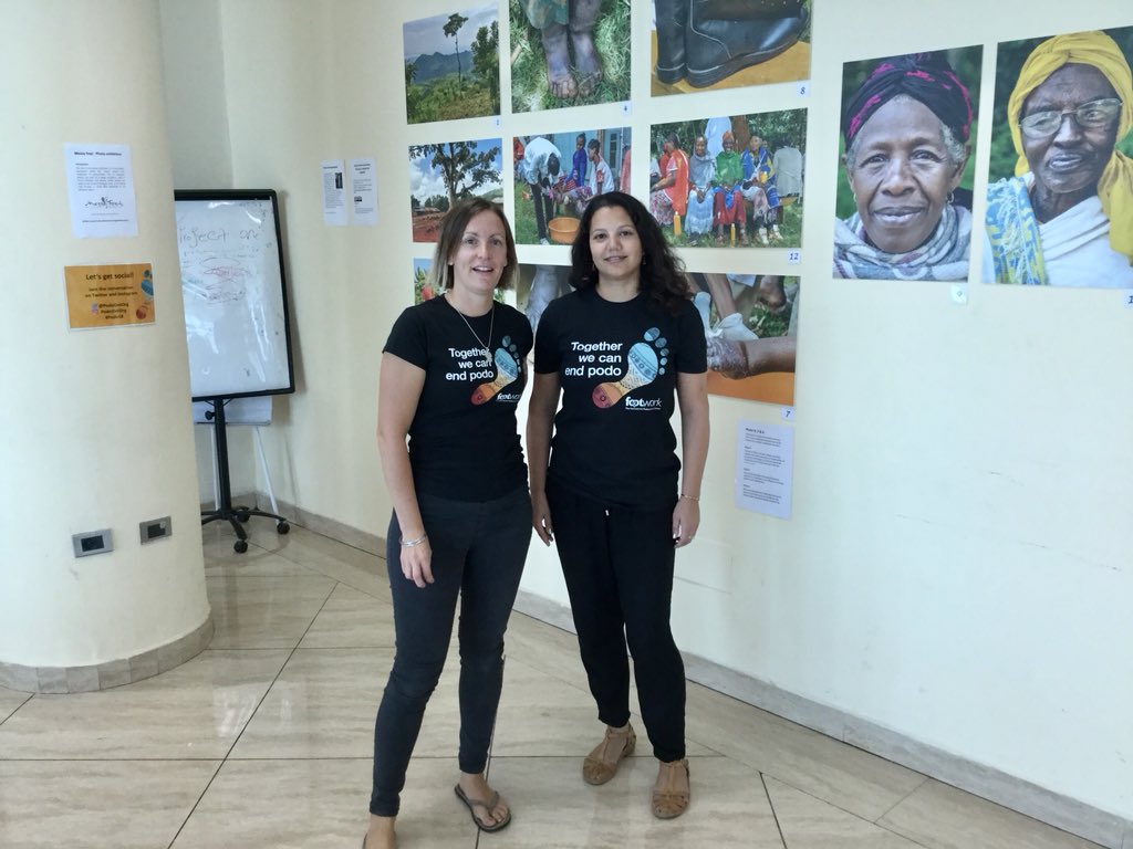 PodoDotOrg's tweet photo. Polly and Clare @PodoDotOrg @GlobHealth_BSMS standing next to Dr Benjamin Jelle Visser’s amazing photography exhibition at the first ever Podo Conference on Sunday #podo18 #NTDs #beatNTDs #podoconiosis @BSMSMedSchool #globalhealth #endpodo #Ethiopia #AddisAbaba https://t.co/PVMUtRF0Mo