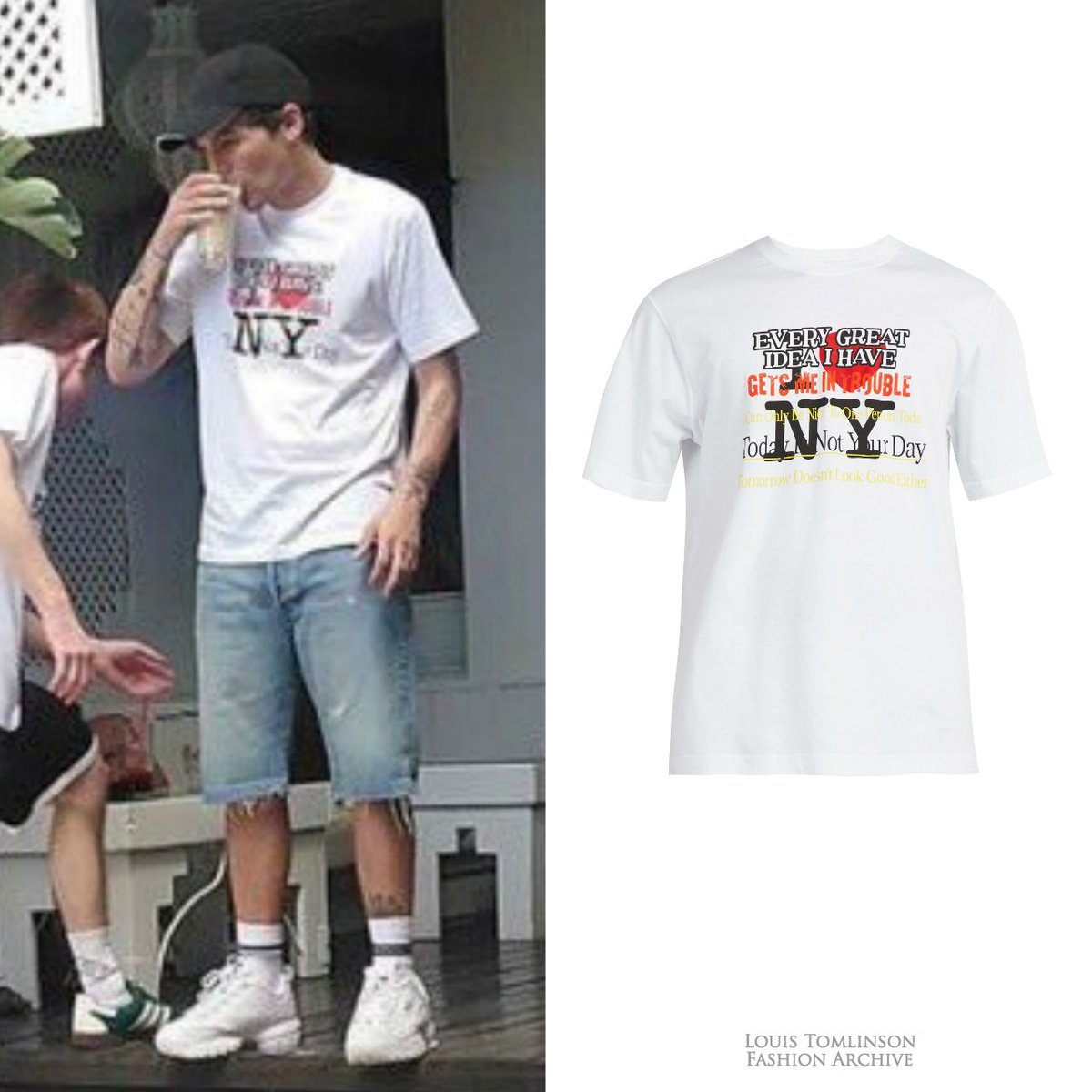 X \ Louis Tomlinson Fashion Archive در X: «09/24/18  Louis wore a  #Vetements New York Tourist T-shirt ($240) in Ibiza.