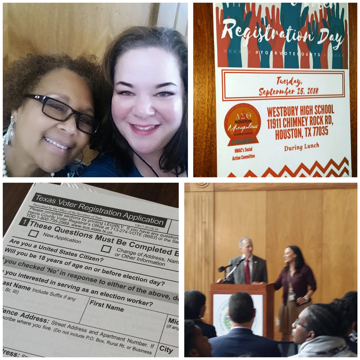 MariaAzios's tweet photo. Westbury HS is celebrating #NationalVoterRegistrationDay today. Several students registered to vote! @WHS_HUSKIES @SouthArea_HISD @HISDSPED @jewelle2u @SLachlin Thank you for joining me, Angela Duplechain! @AngelaDuplechai https://t.co/gSvOpYOMA4